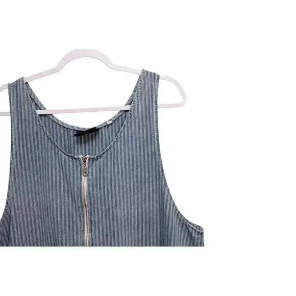 Vintage Chambray Denim Dress Size 20 Jumper Striped 90s Y2K Grunge Half Zip - Picture 3 of 11